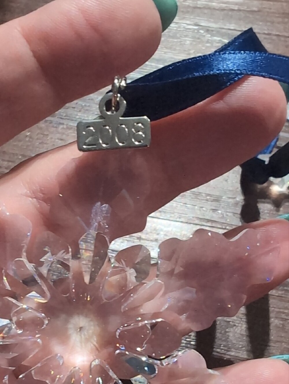 Swarovski Crystal Snowflake and Star Ornaments with Navy Ribbons - Picture 4 of 6